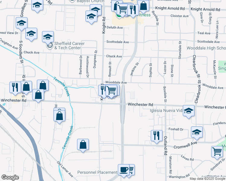 map of restaurants, bars, coffee shops, grocery stores, and more near 4641 Forest Oak Way in Memphis