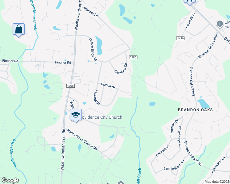 map of restaurants, bars, coffee shops, grocery stores, and more near 5007 Sentinel Drive in Indian Trail