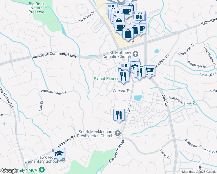 map of restaurants, bars, coffee shops, grocery stores, and more near 8903 Roseton Lane in Charlotte