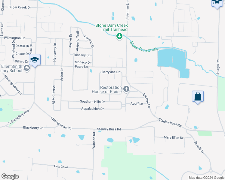map of restaurants, bars, coffee shops, grocery stores, and more near 1685 Nuthatch Circle in Conway