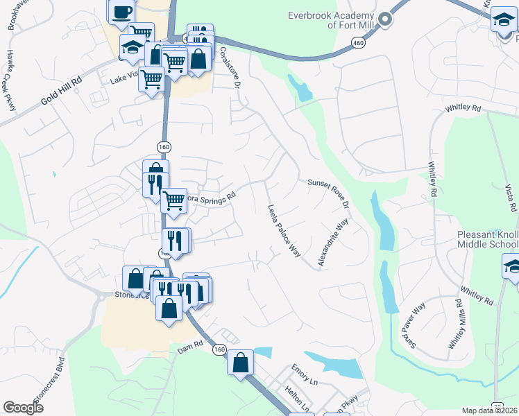 map of restaurants, bars, coffee shops, grocery stores, and more near 3908 Caliper Place in Fort Mill