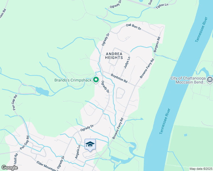 map of restaurants, bars, coffee shops, grocery stores, and more near 1030 Ogrady Drive in Chattanooga