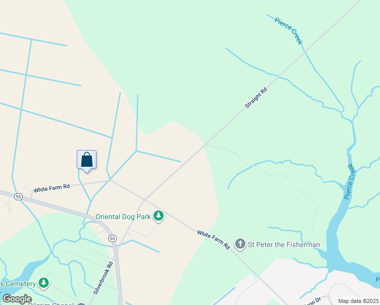 map of restaurants, bars, coffee shops, grocery stores, and more near 605 Straight Road in Oriental