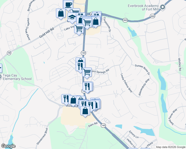 map of restaurants, bars, coffee shops, grocery stores, and more near 536 Bent Leaf Court in Fort Mill
