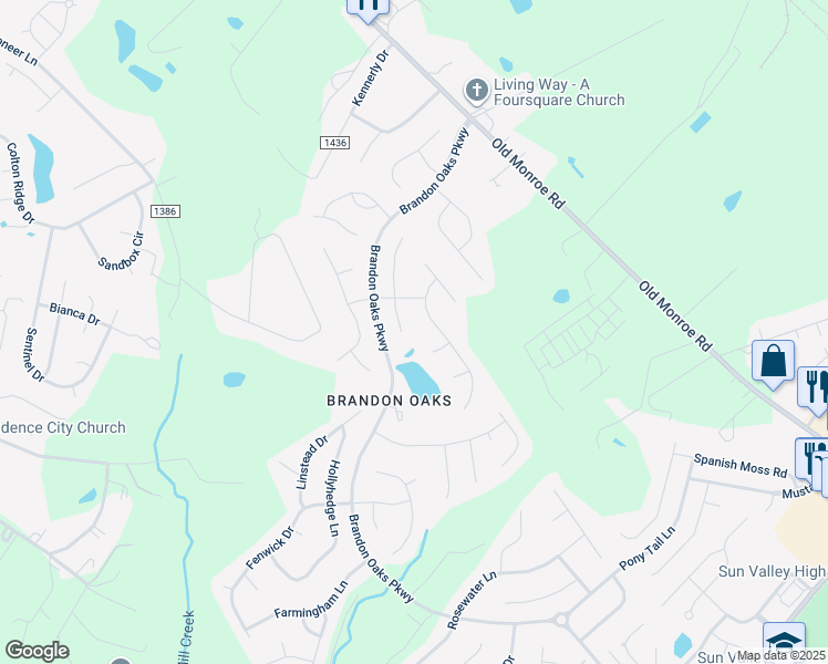 map of restaurants, bars, coffee shops, grocery stores, and more near 3127 Spring Fancy Lane in Indian Trail