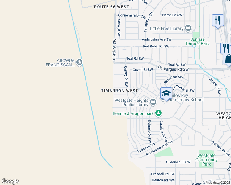 map of restaurants, bars, coffee shops, grocery stores, and more near 11205 Egret Court Southwest in Albuquerque