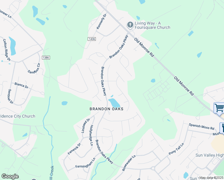 map of restaurants, bars, coffee shops, grocery stores, and more near 3127 Spring Fancy Lane in Indian Trail