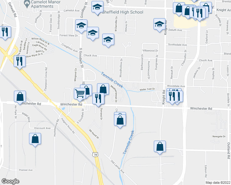 map of restaurants, bars, coffee shops, grocery stores, and more near 3541 Mediterranean Drive in Memphis