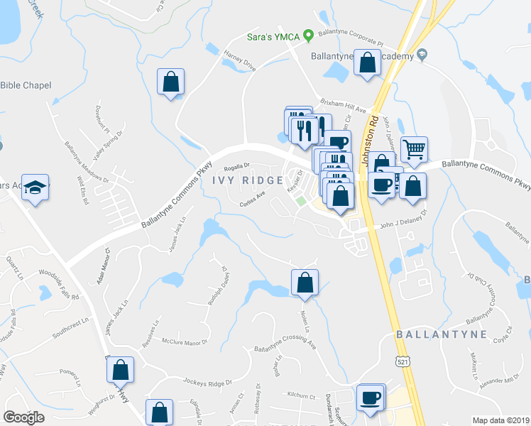 map of restaurants, bars, coffee shops, grocery stores, and more near in Charlotte