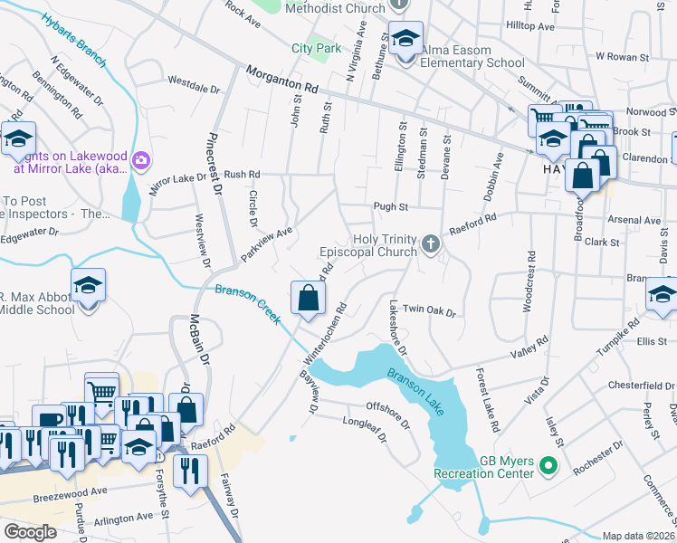 map of restaurants, bars, coffee shops, grocery stores, and more near 2004-2008 Raeford Road in Fayetteville