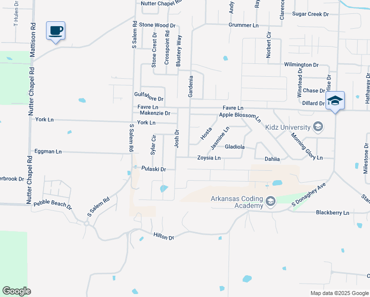 map of restaurants, bars, coffee shops, grocery stores, and more near 1720 Gardenia in Conway