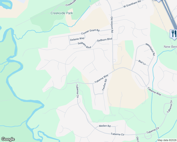 map of restaurants, bars, coffee shops, grocery stores, and more near 106 Horgen Court in New Bern