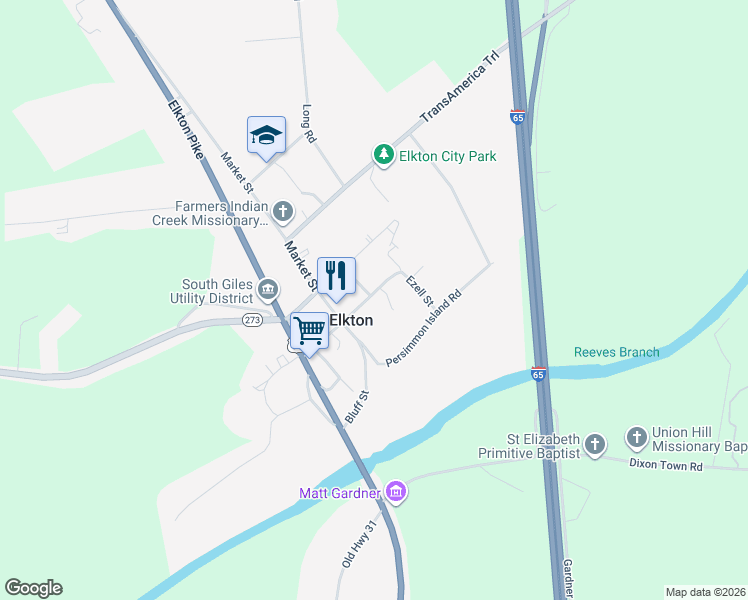 map of restaurants, bars, coffee shops, grocery stores, and more near 348 Main Street in Elkton