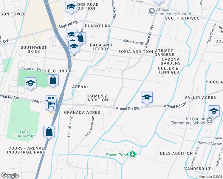 map of restaurants, bars, coffee shops, grocery stores, and more near 1815 Atrisco Drive Southwest in Albuquerque