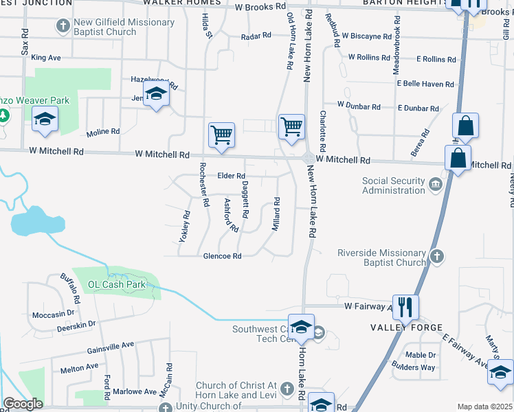 map of restaurants, bars, coffee shops, grocery stores, and more near 3501 Brantley Road in Memphis