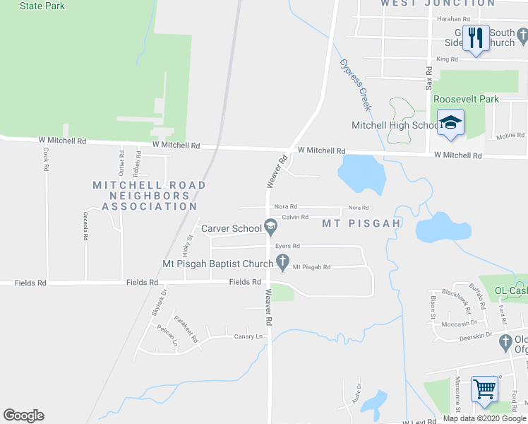 map of restaurants, bars, coffee shops, grocery stores, and more near 991 Nora Road in Memphis