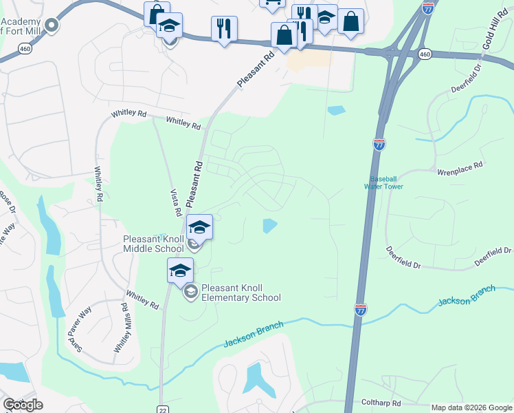 map of restaurants, bars, coffee shops, grocery stores, and more near 1800-1970 Vista Road in Fort Mill