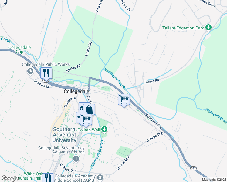map of restaurants, bars, coffee shops, grocery stores, and more near 5237 Tallant Road in Ooltewah
