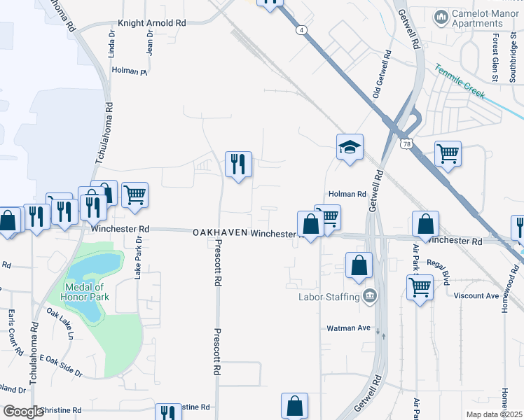map of restaurants, bars, coffee shops, grocery stores, and more near 3493 West Metropolitan Circle in Memphis