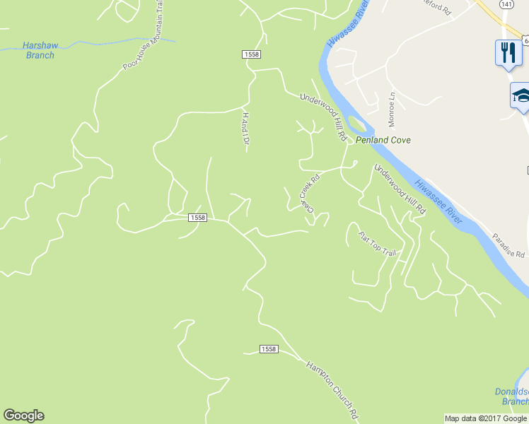map of restaurants, bars, coffee shops, grocery stores, and more near 39 Mountaineer Drive in Murphy