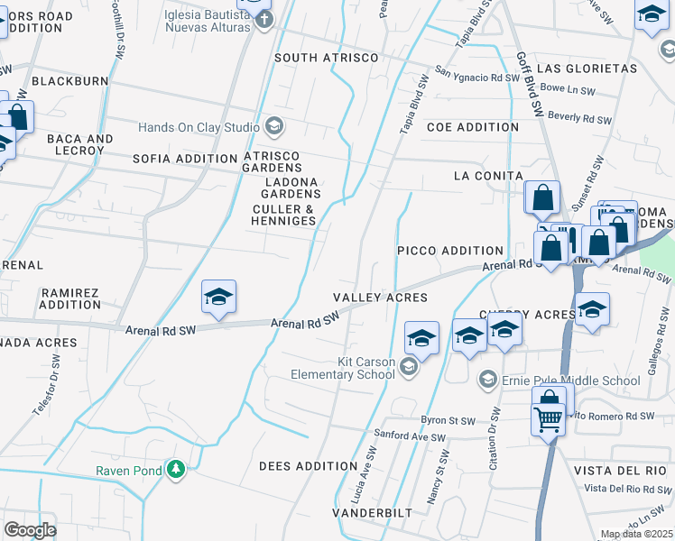 map of restaurants, bars, coffee shops, grocery stores, and more near 1545 Tapia Boulevard Southwest in Albuquerque