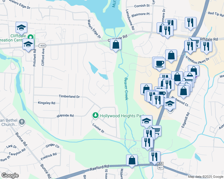map of restaurants, bars, coffee shops, grocery stores, and more near 900 Crescent Commons Way in Fayetteville