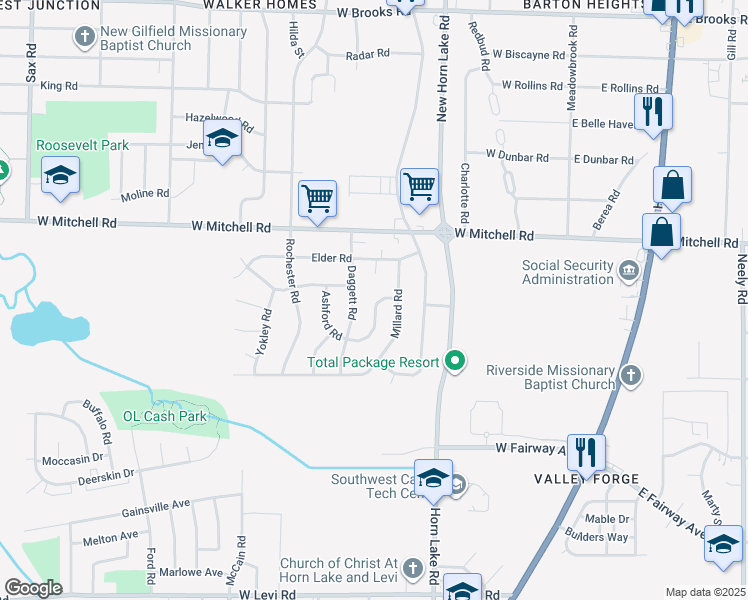 map of restaurants, bars, coffee shops, grocery stores, and more near 3501 Brantley Road in Memphis