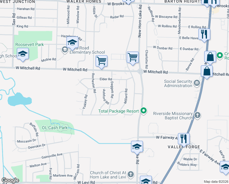 map of restaurants, bars, coffee shops, grocery stores, and more near 3501 Brantley Road in Memphis