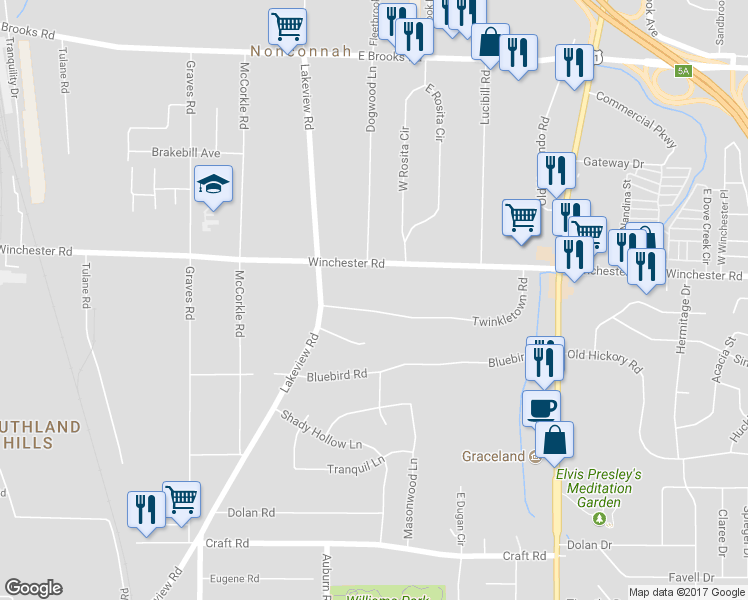 map of restaurants, bars, coffee shops, grocery stores, and more near 924 Twinkletown Road in Memphis