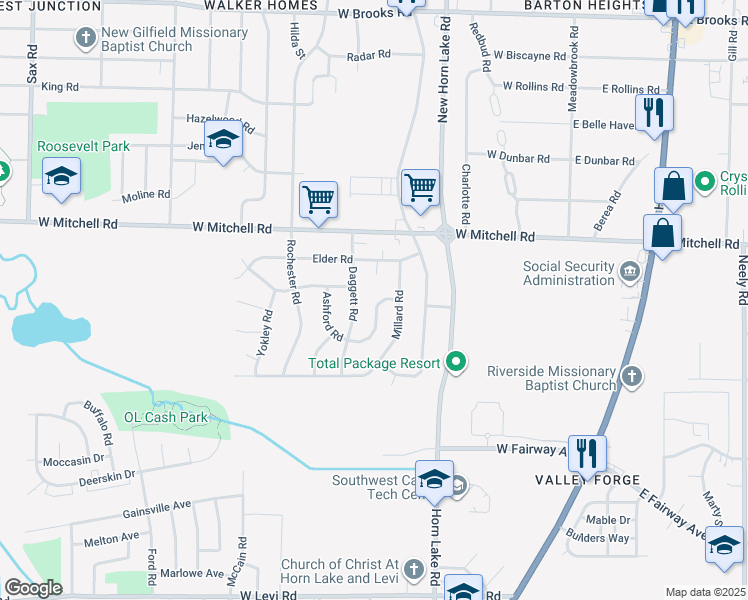 map of restaurants, bars, coffee shops, grocery stores, and more near 3501 Brantley Road in Memphis
