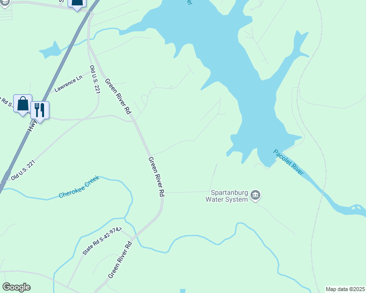 map of restaurants, bars, coffee shops, grocery stores, and more near 174 Abbey Lane in Chesnee
