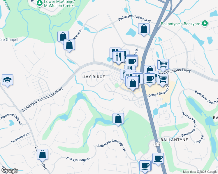 map of restaurants, bars, coffee shops, grocery stores, and more near San Paolo Lane in Charlotte