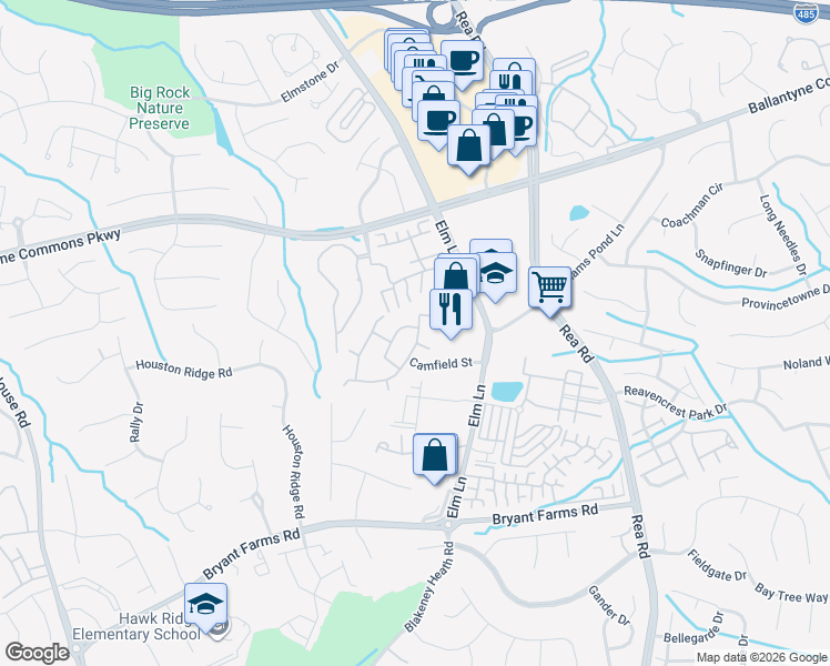 map of restaurants, bars, coffee shops, grocery stores, and more near 8218 Southgate Commons Drive in Charlotte