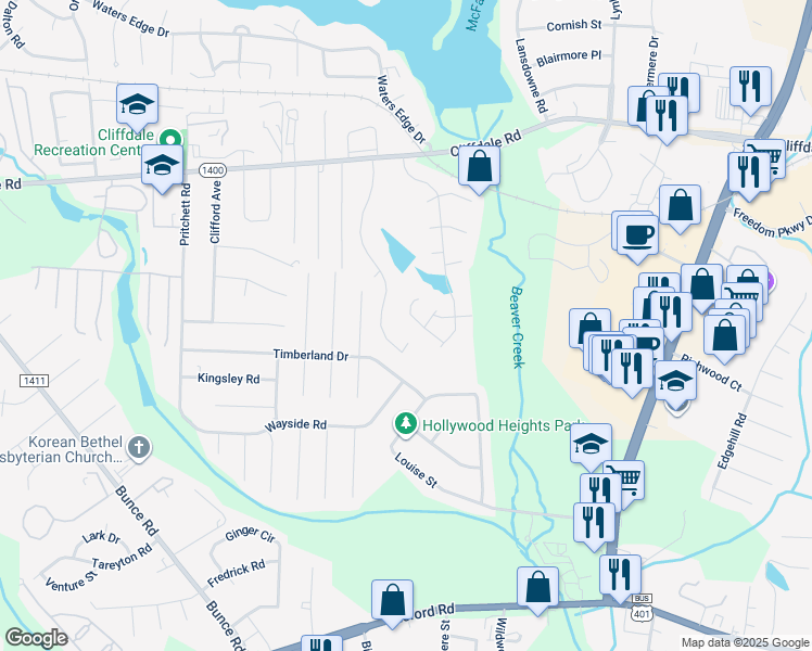 map of restaurants, bars, coffee shops, grocery stores, and more near 3139 Wisteria Lane in Fayetteville