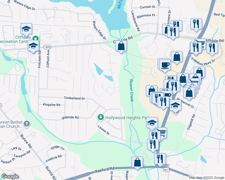 map of restaurants, bars, coffee shops, grocery stores, and more near 656 Brandermill Road in Fayetteville