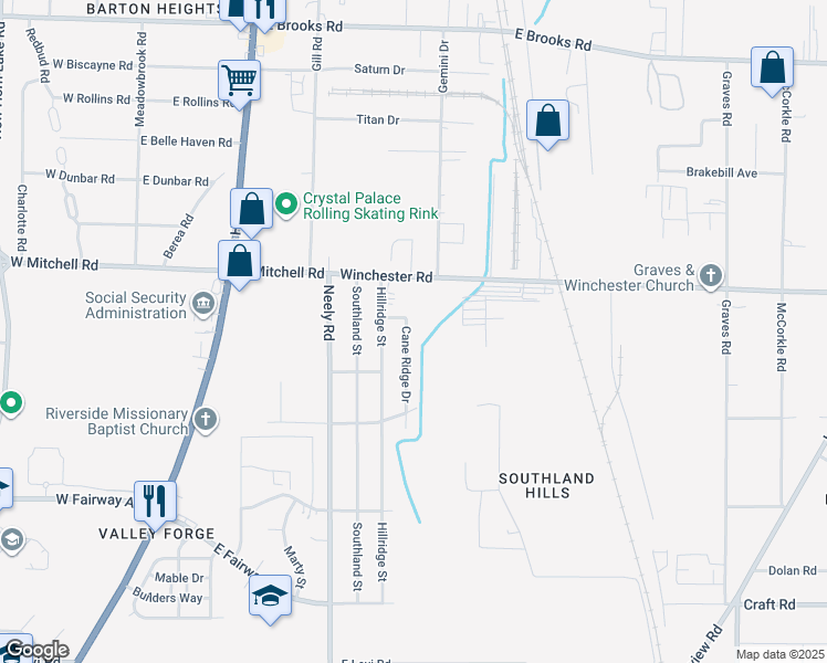 map of restaurants, bars, coffee shops, grocery stores, and more near 3482 Cane Ridge Drive in Memphis