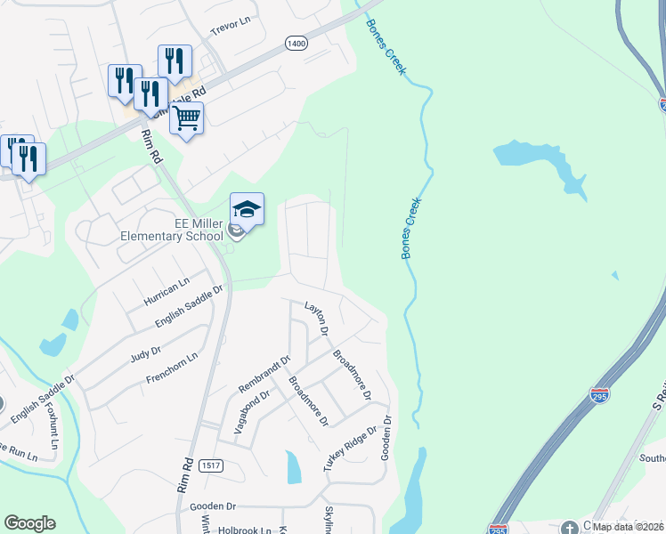 map of restaurants, bars, coffee shops, grocery stores, and more near Woodline Drive in Fayetteville
