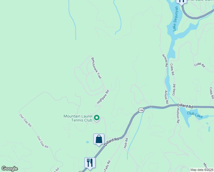 map of restaurants, bars, coffee shops, grocery stores, and more near 973 Highgate Road in Highlands