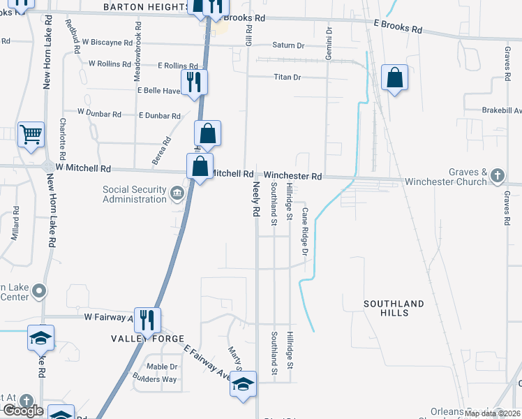 map of restaurants, bars, coffee shops, grocery stores, and more near 3483 Southland Street in Memphis