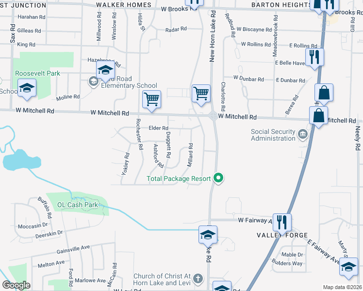 map of restaurants, bars, coffee shops, grocery stores, and more near 3501 Brantley Road in Memphis