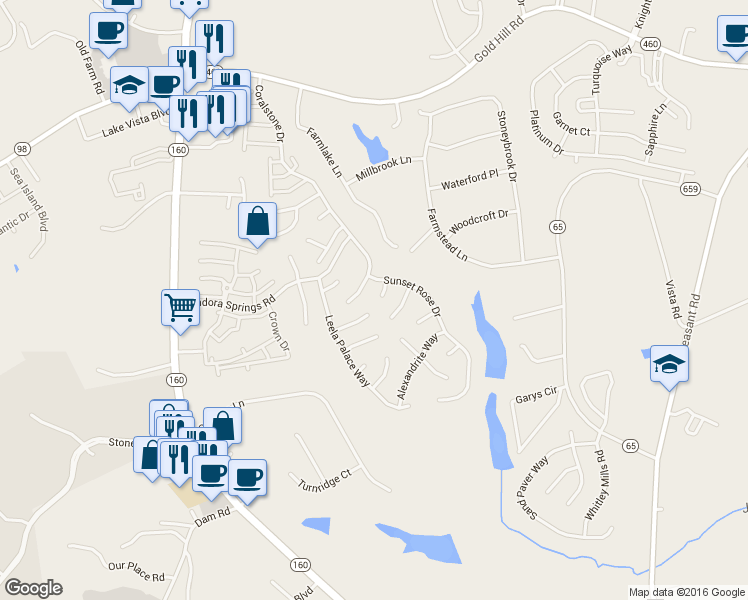 map of restaurants, bars, coffee shops, grocery stores, and more near 4512 Shadow Moss Circle in Fort Mill