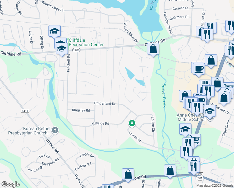 map of restaurants, bars, coffee shops, grocery stores, and more near 6310 Lynette Circle in Fayetteville