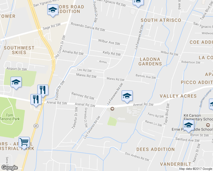 map of restaurants, bars, coffee shops, grocery stores, and more near 1724 Atrisco Drive Southwest in Albuquerque