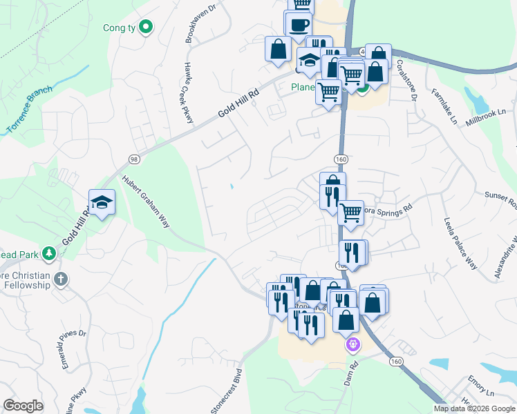 map of restaurants, bars, coffee shops, grocery stores, and more near 6074 Cloverdale Drive in Fort Mill