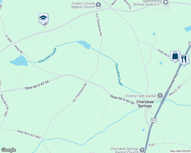 map of restaurants, bars, coffee shops, grocery stores, and more near 363 R C Thompson Road in Chesnee