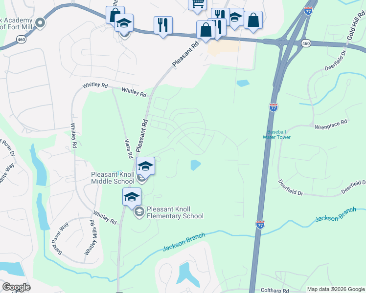 map of restaurants, bars, coffee shops, grocery stores, and more near 430 Markridge Loop in Fort Mill
