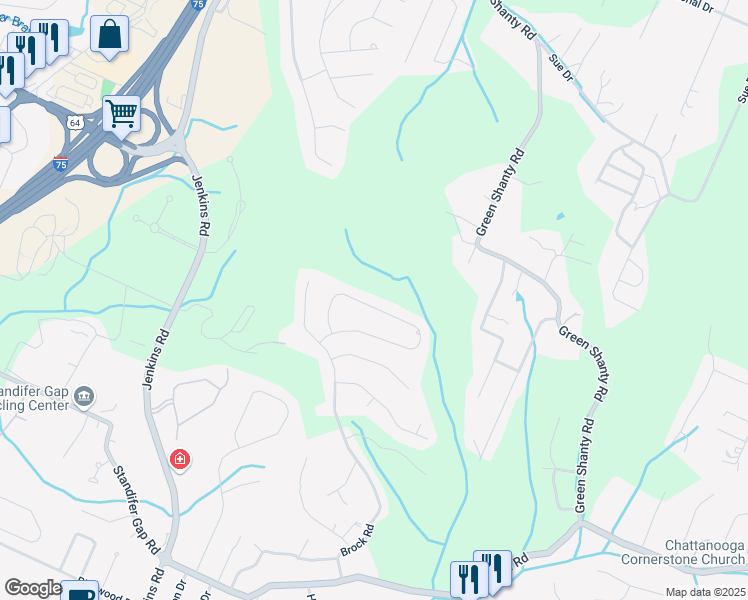 map of restaurants, bars, coffee shops, grocery stores, and more near 8100 Burgundy Circle in Chattanooga