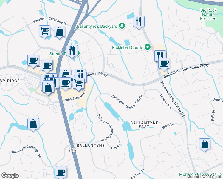 map of restaurants, bars, coffee shops, grocery stores, and more near 13810 Summit Commons Boulevard in Charlotte