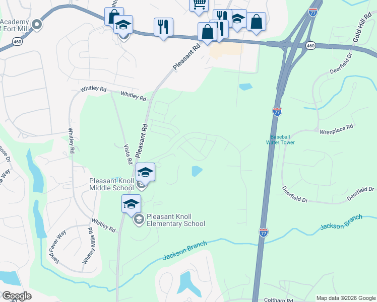 map of restaurants, bars, coffee shops, grocery stores, and more near 1800-1970 Vista Road in Fort Mill