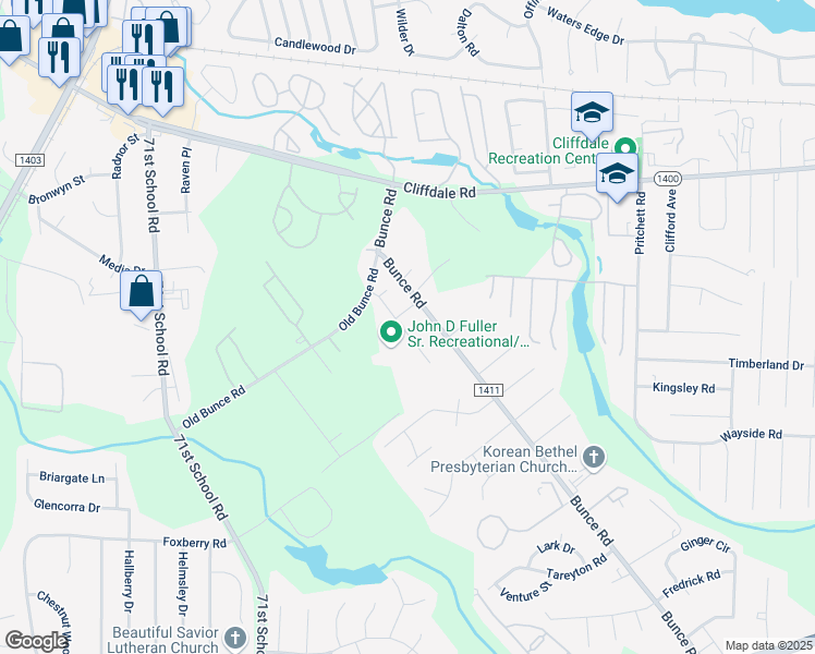 map of restaurants, bars, coffee shops, grocery stores, and more near 605 Alan Street in Fayetteville